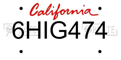 6HIG474 California License Plate