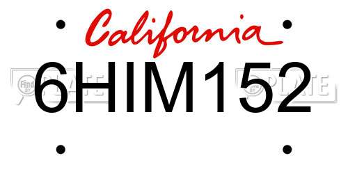 6HIM152 California License Plate