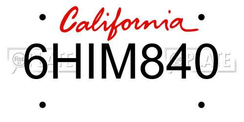 6HIM840 California License Plate