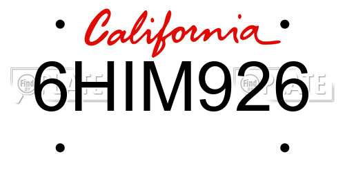 6HIM926 California License Plate