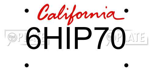 6HIP70 California License Plate