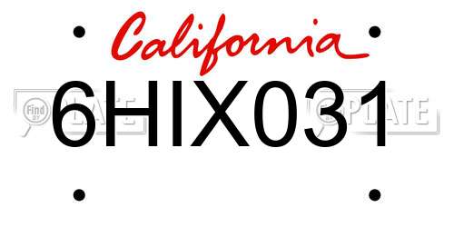 6HIX031 California License Plate