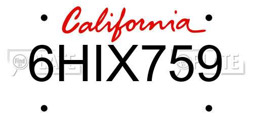 6HIX759 California License Plate
