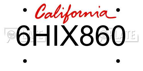6HIX860 California License Plate