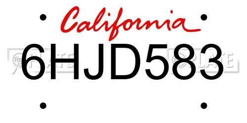 6HJD583 California License Plate