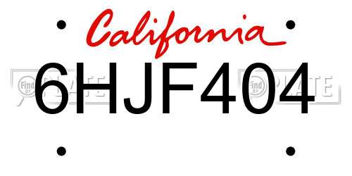 6HJF404 California License Plate