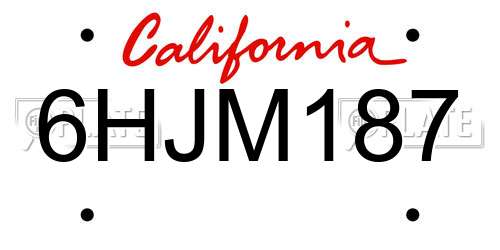 6HJM187 California License Plate