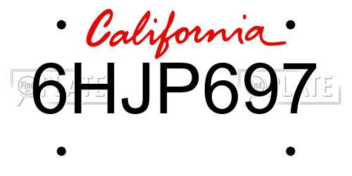 6HJP697 California License Plate