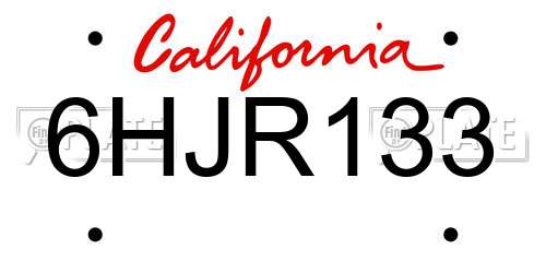 6HJR133 California License Plate