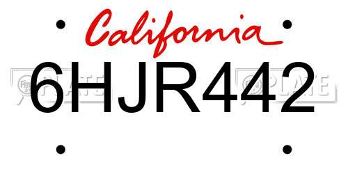 6HJR442 California License Plate
