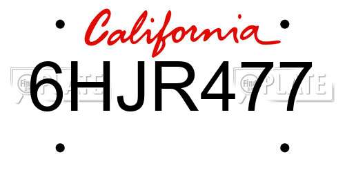 6HJR477 California License Plate