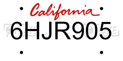 6HJR905 California License Plate