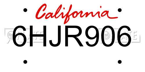 6HJR906 California License Plate