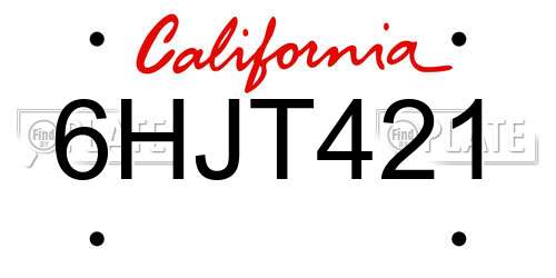 6HJT421 California License Plate