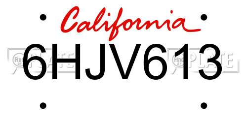 6HJV613 California License Plate