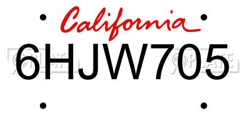 6HJW705 California License Plate