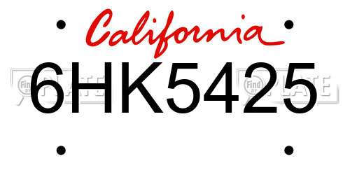 6HK5425 California License Plate