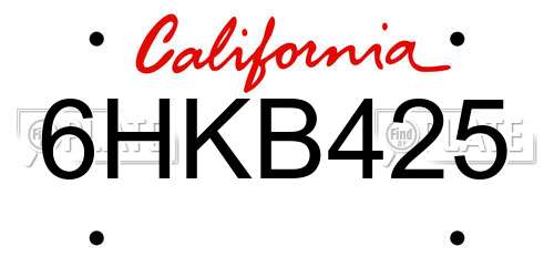 6HKB425 California License Plate
