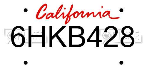 6HKB428 California License Plate