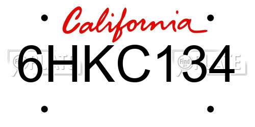 6HKC134 California License Plate