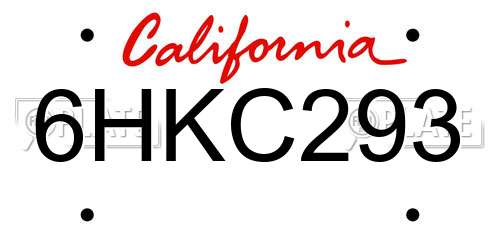 6HKC293 California License Plate