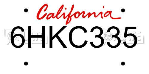6HKC335 California License Plate
