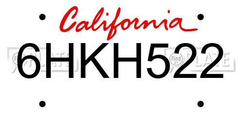 6HKH522 California License Plate