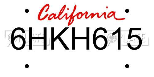 6HKH615 California License Plate