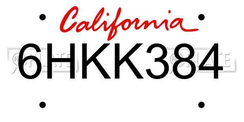 6HKK384 California License Plate