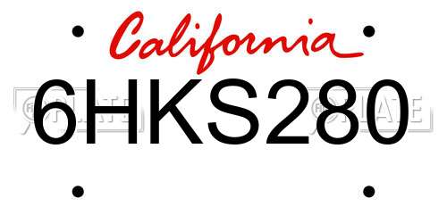 6HKS280 California License Plate