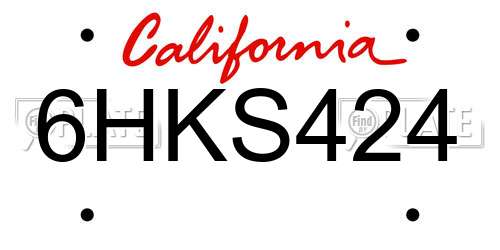 6HKS424 California License Plate