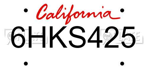 6HKS425 California License Plate
