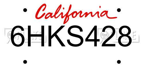 6HKS428 California License Plate