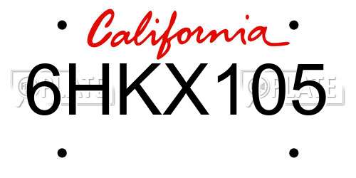 6HKX105 California License Plate