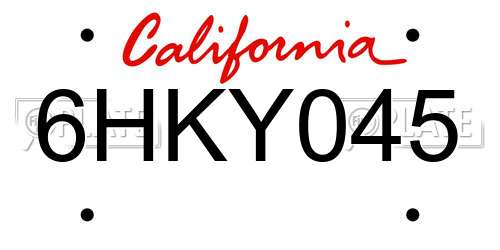 6HKY045 California License Plate