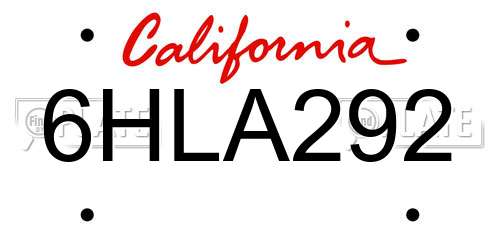 6HLA292 California License Plate