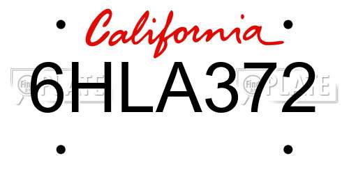 6HLA372 California License Plate