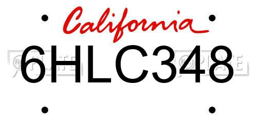 6HLC348 California License Plate