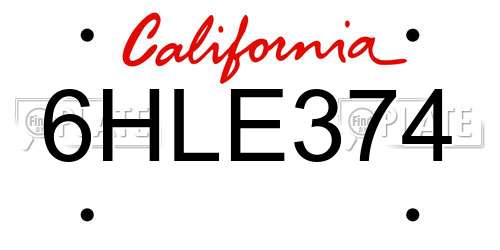 6HLE374 California License Plate