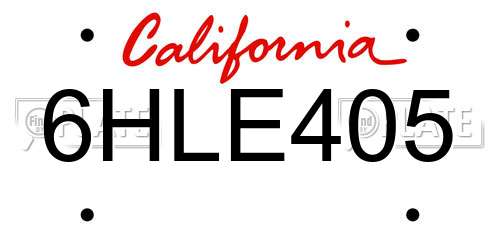 6HLE405 California License Plate