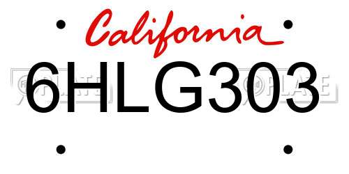 6HLG303 California License Plate
