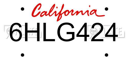6HLG424 California License Plate