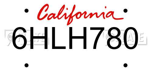 6HLH780 California License Plate