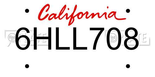 6HLL708 California License Plate