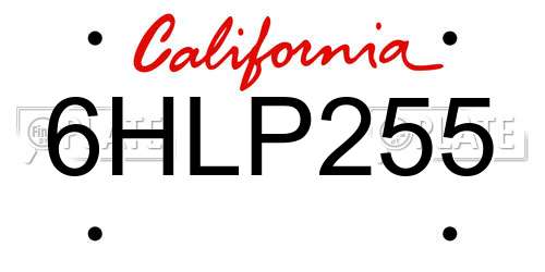 6HLP255 California License Plate