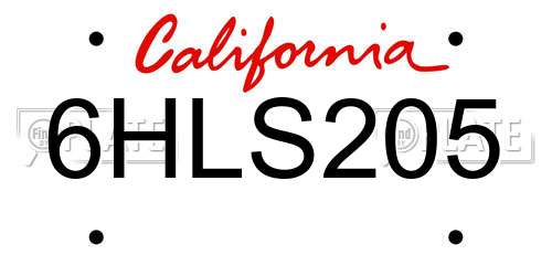 6HLS205 California License Plate
