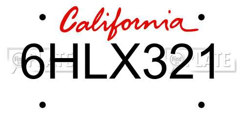 6HLX321 California License Plate