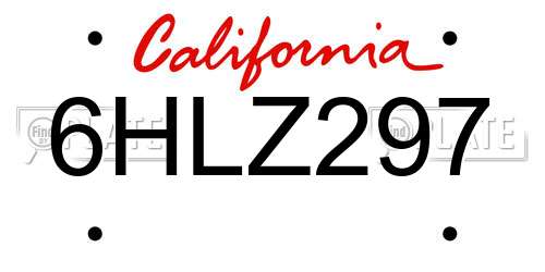 6HLZ297 California License Plate