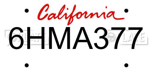 6HMA377 California License Plate