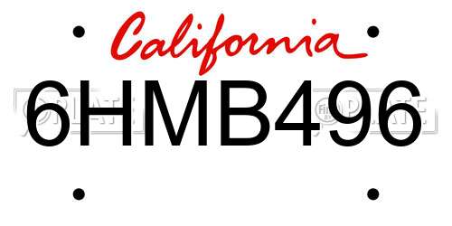 6HMB496 California License Plate